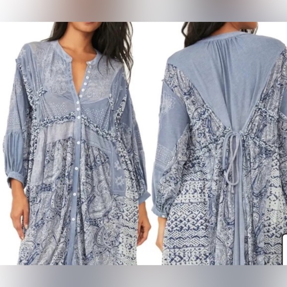 Free People Dresses & Skirts - Free People Oh My Maxi Dress Womens Large Sheer Boho Hippi Kimono Duster Buttons